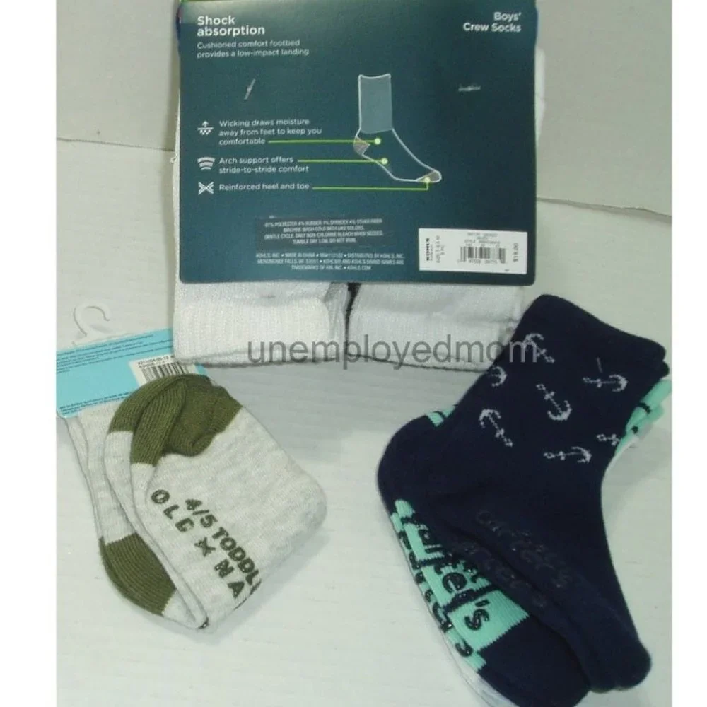Boys Crew Socks Dinosaur Nautical Sail Boat White Lot 13 pair